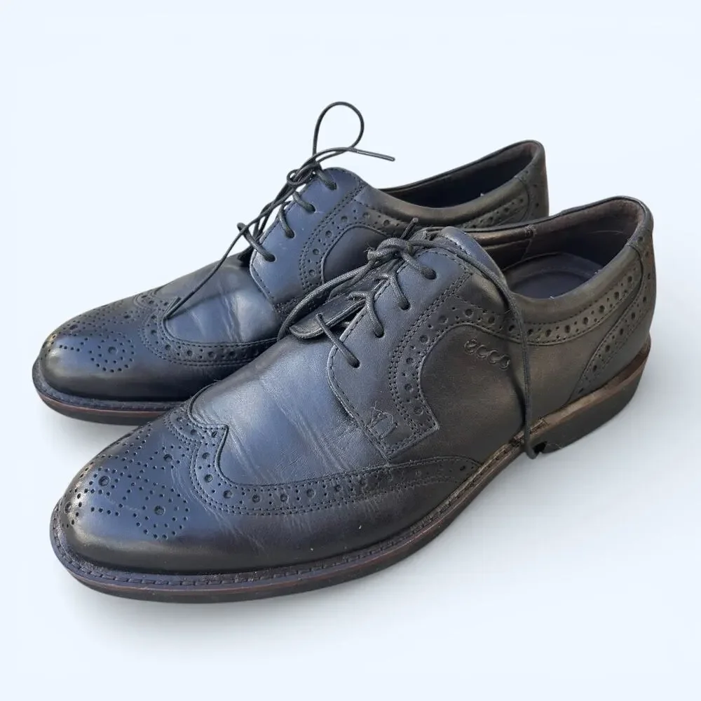 ECCO Black Leather Wingtip Oxford Dress Shoes – Men's Size EU 42 Preppy Comfort